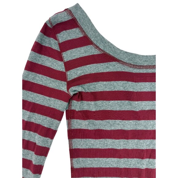 Vintage Y2K Hollister Burgundy & Gray Deep V-Neck Striped Sexy Tunic Mini Dress - Picture 11 of 16